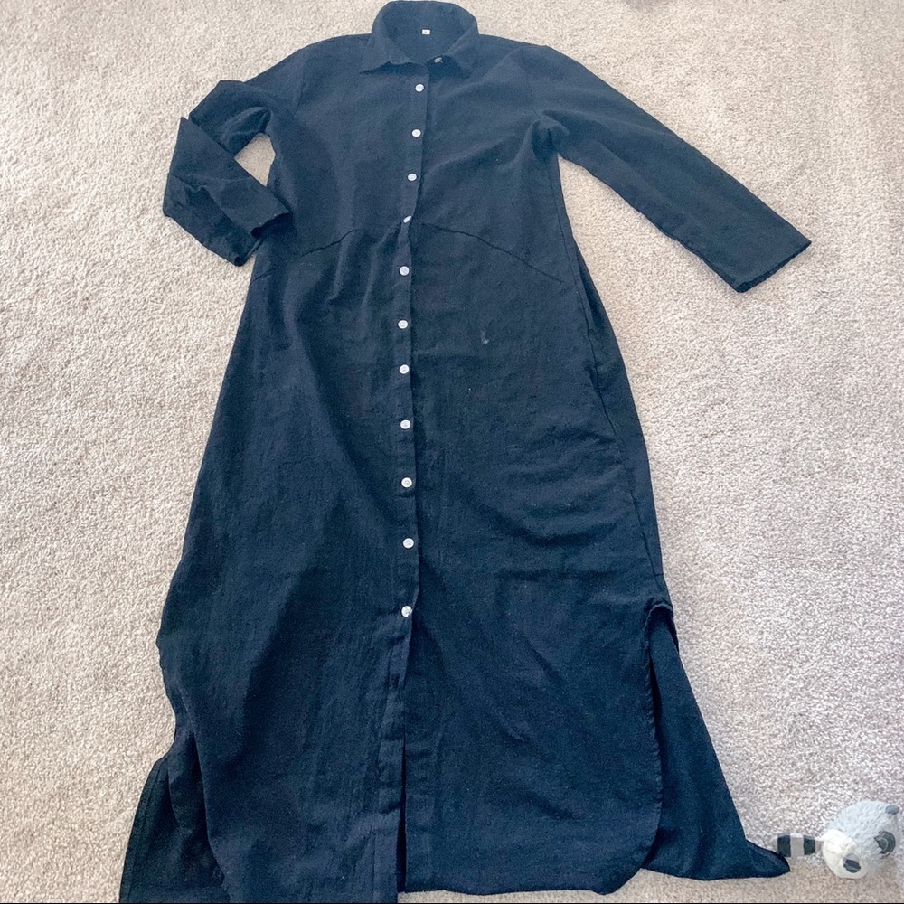 Black Button Up Collared Maxi Dress Large